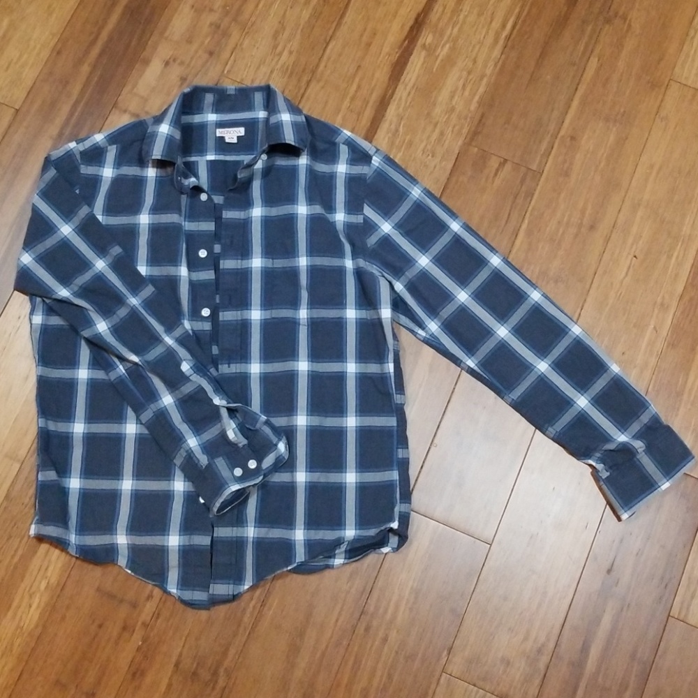 Merona casual button-down shirt, blue & white